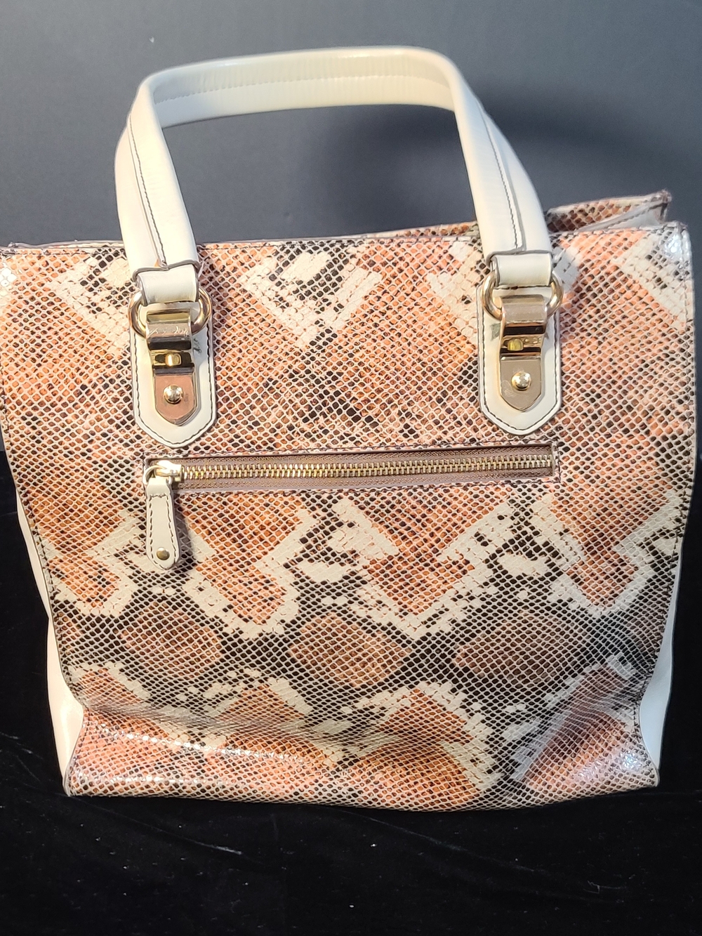 Women's Snake-Print Tote Bag - White & Tan